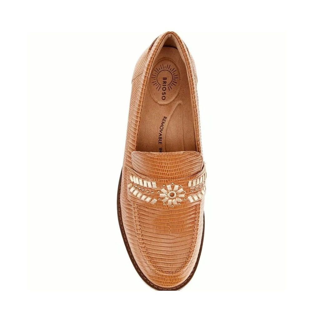 Brioso Womens Embossed Leather Slip On Loafers 6M Southwest Academia Cottagecore